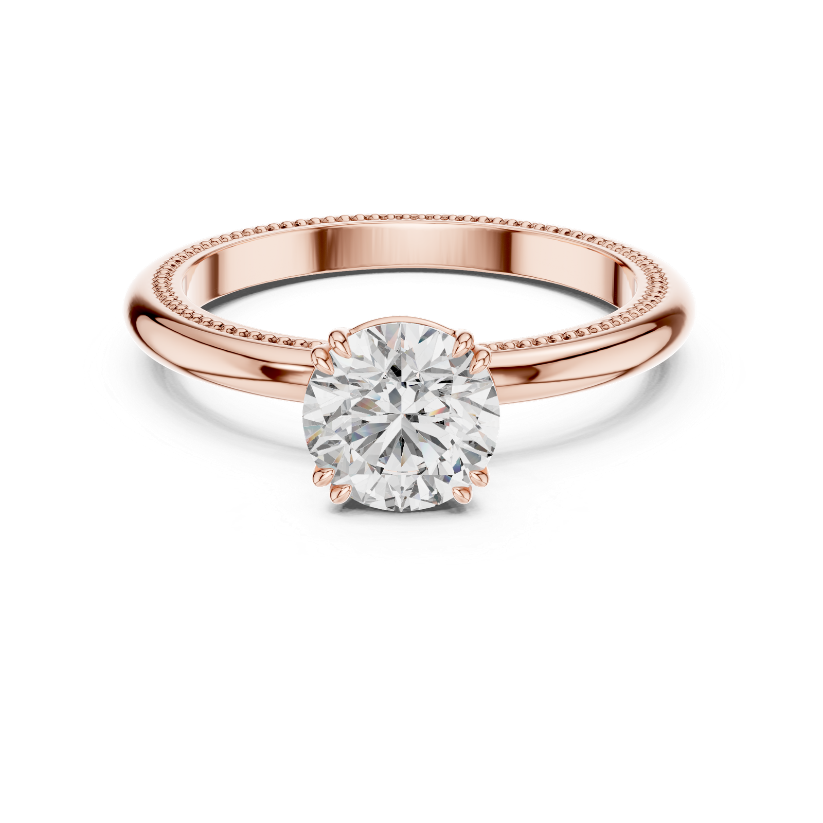  Solitaire Ring with Petal-Inspired Setting and Round Brilliant Diamond