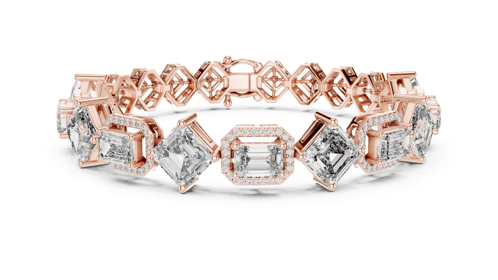 Geometric Emerald & Asscher-Cut Diamond Bracelet