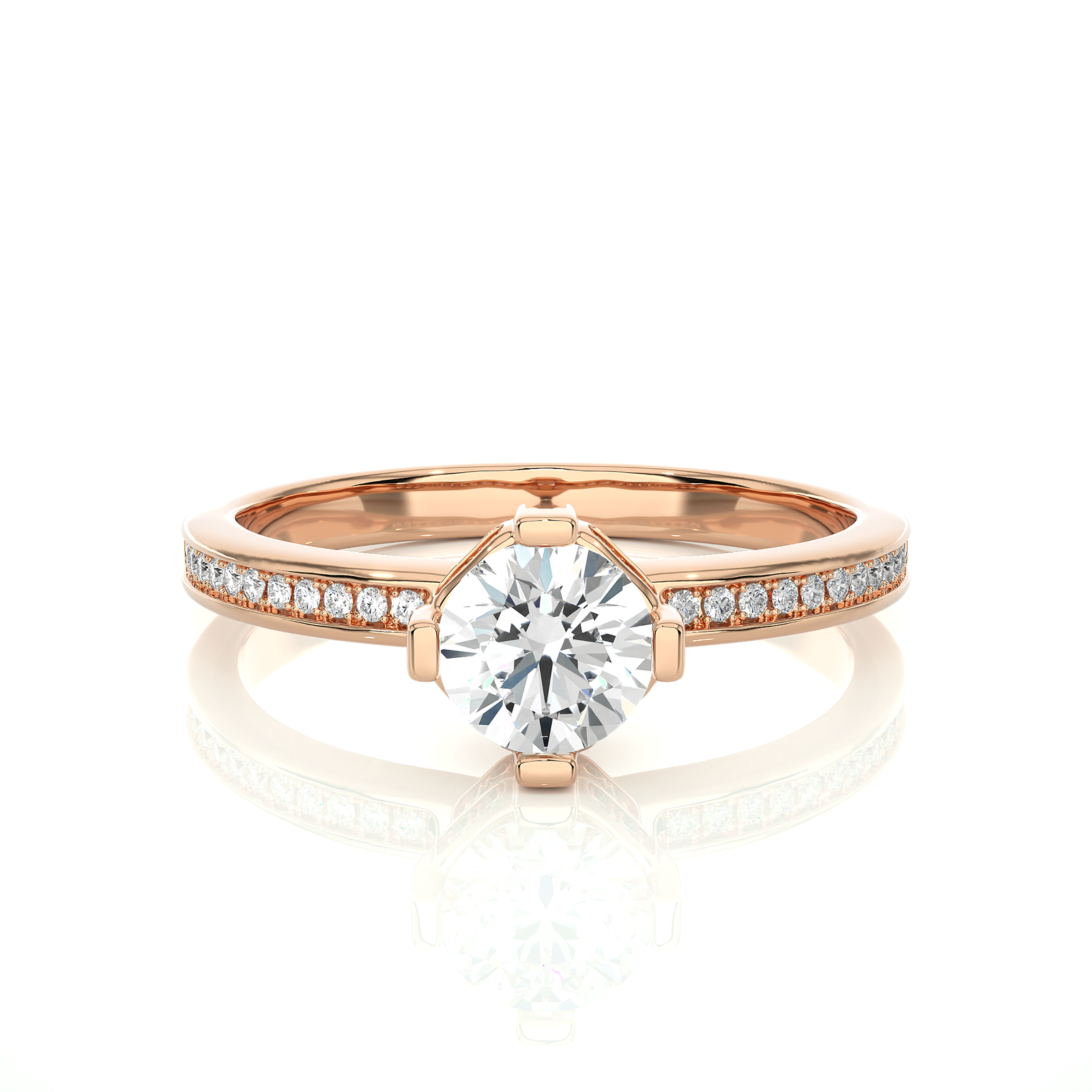 Hidden Halo Setting Round Diamond Engagement Ring