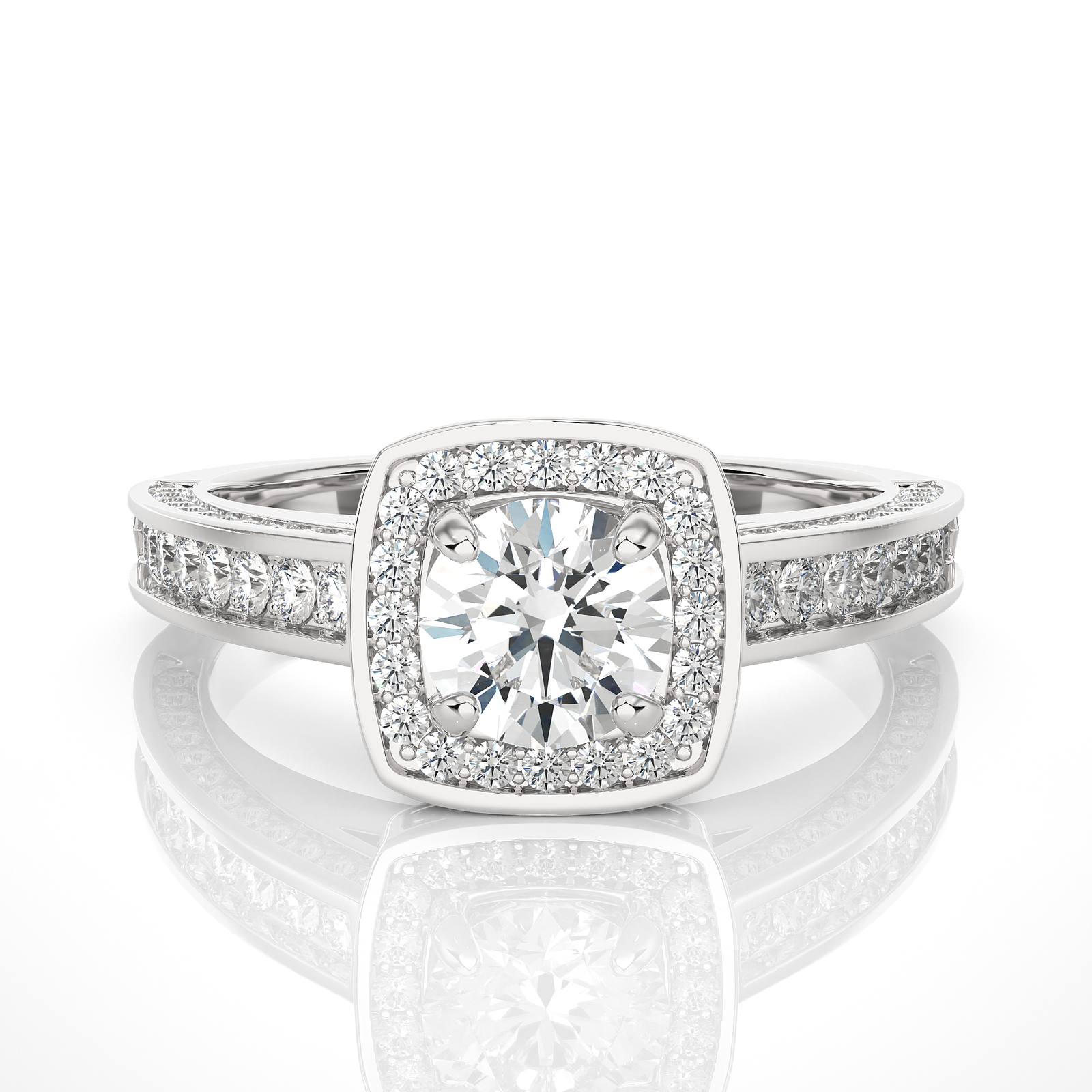Intricate Cathedral Halo Set Diamond Engagement Ring