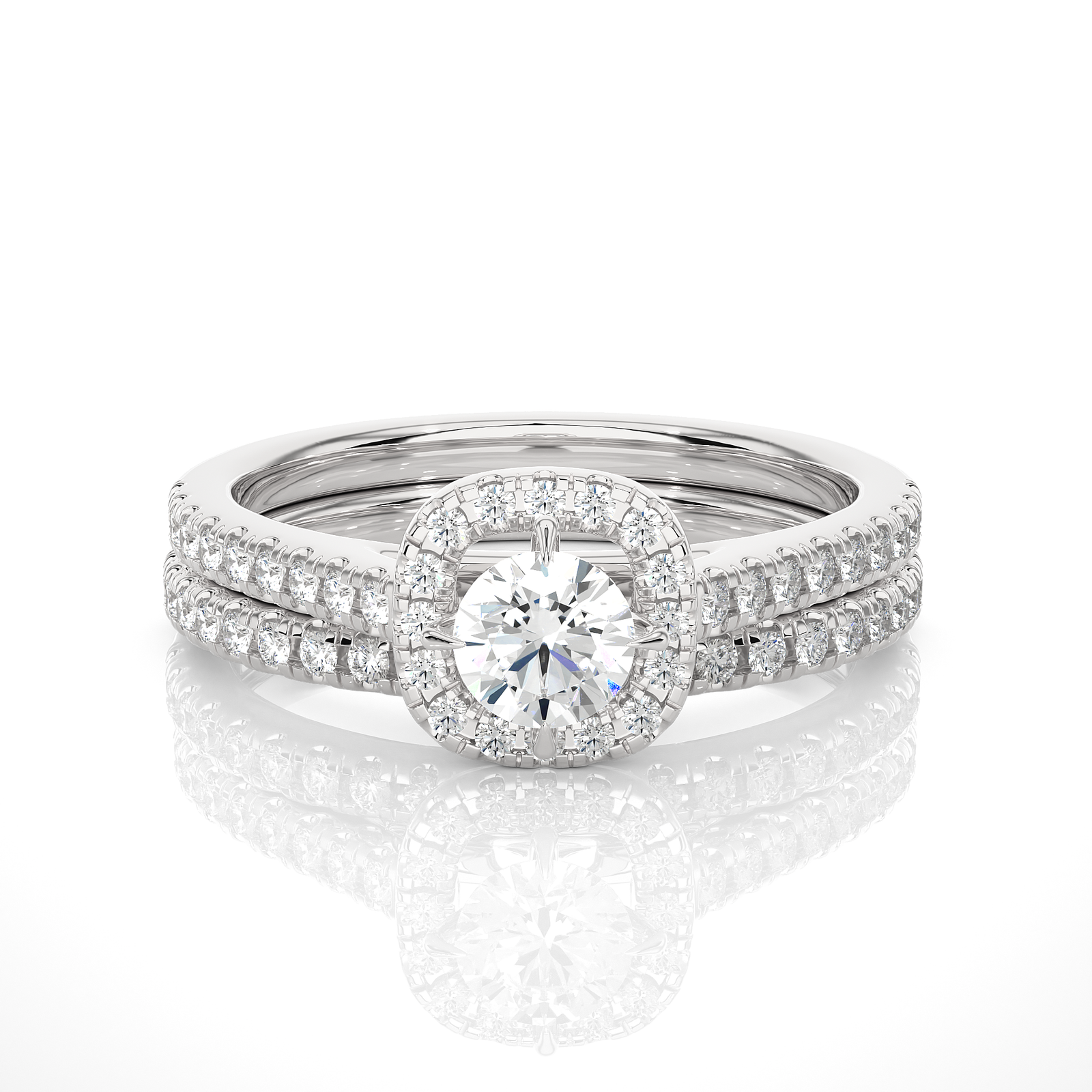 Double Band Halo Diamond Engagement Ring