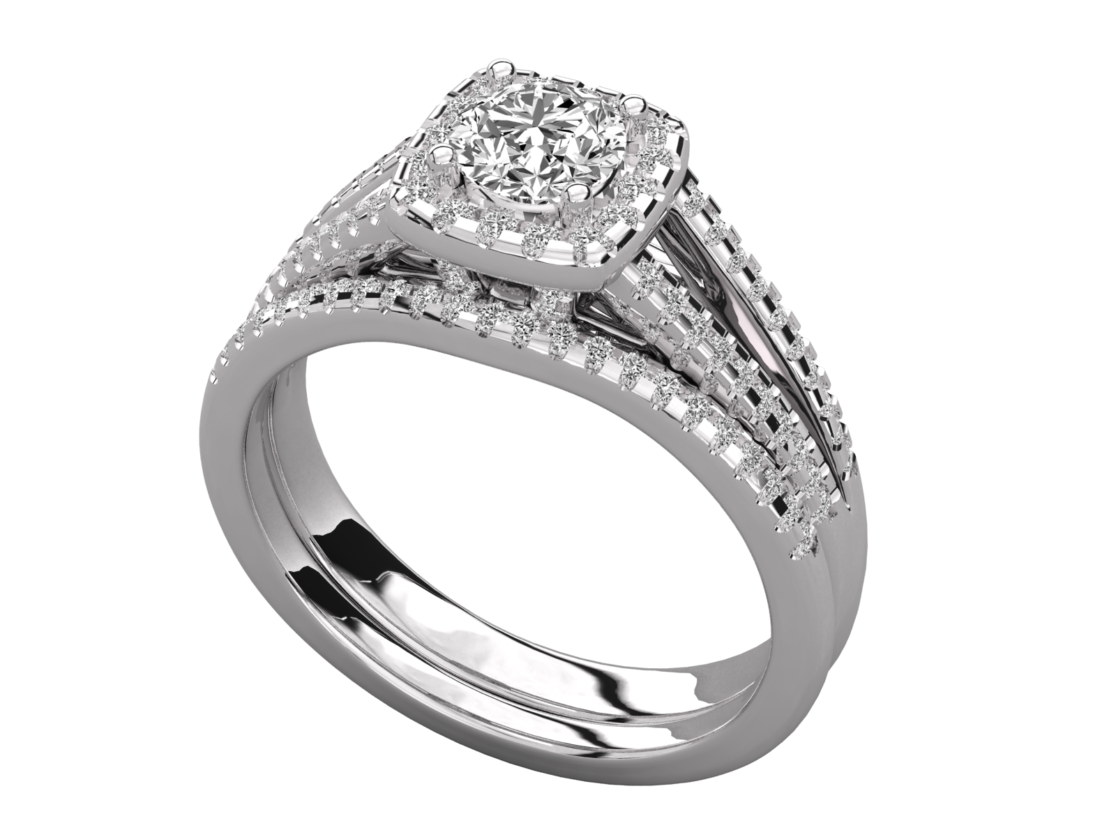 Triple Row Diamond Engagement Ring