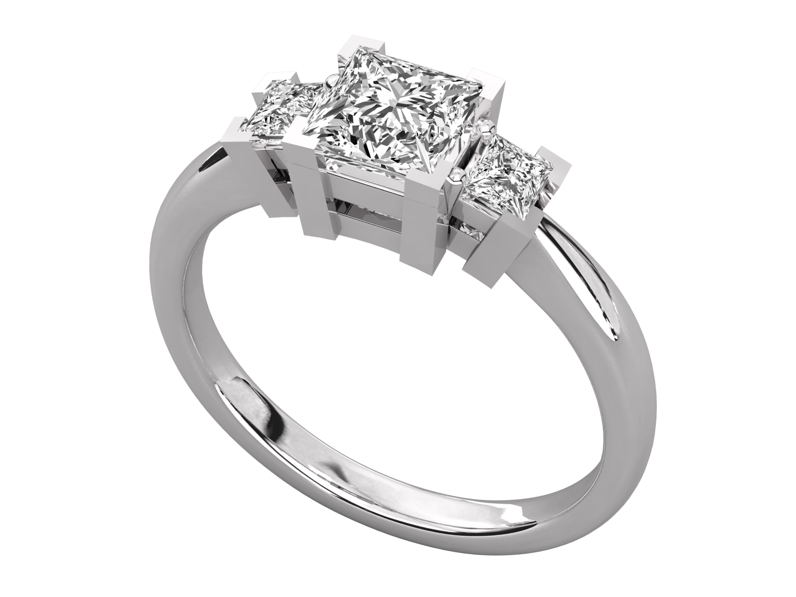 Princess-Cut Three-Stone Diamond Ring