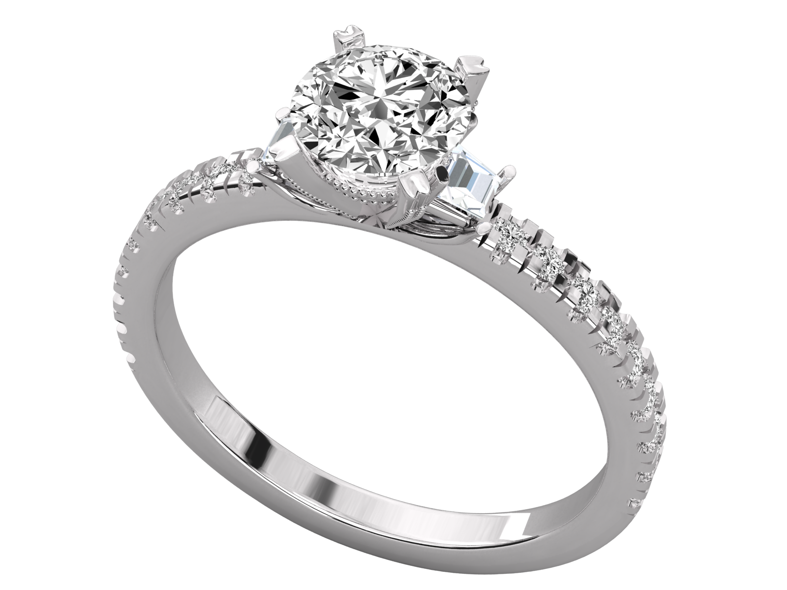  Baguette And Round Diamond Engagement Ring