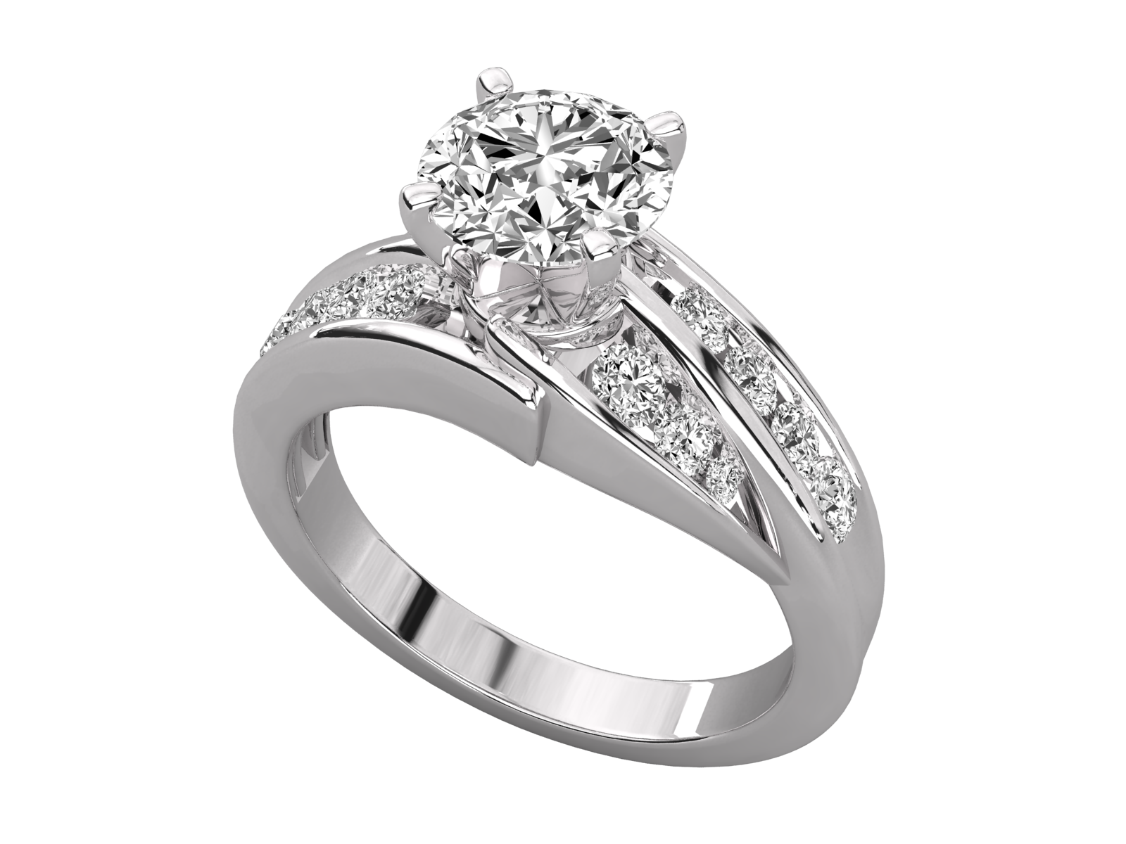 Round Cut Split Shank Diamond Engagement Ring