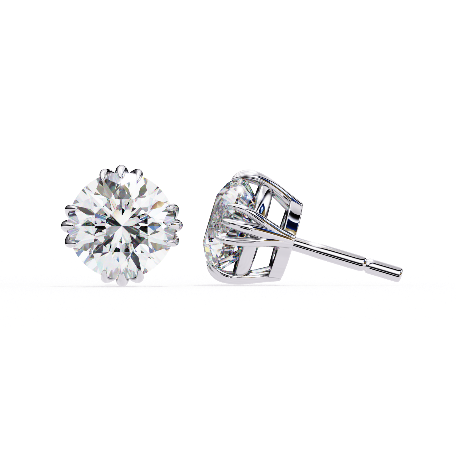 Round Diamond Stud Earrings with Lotus-Inspired Setting