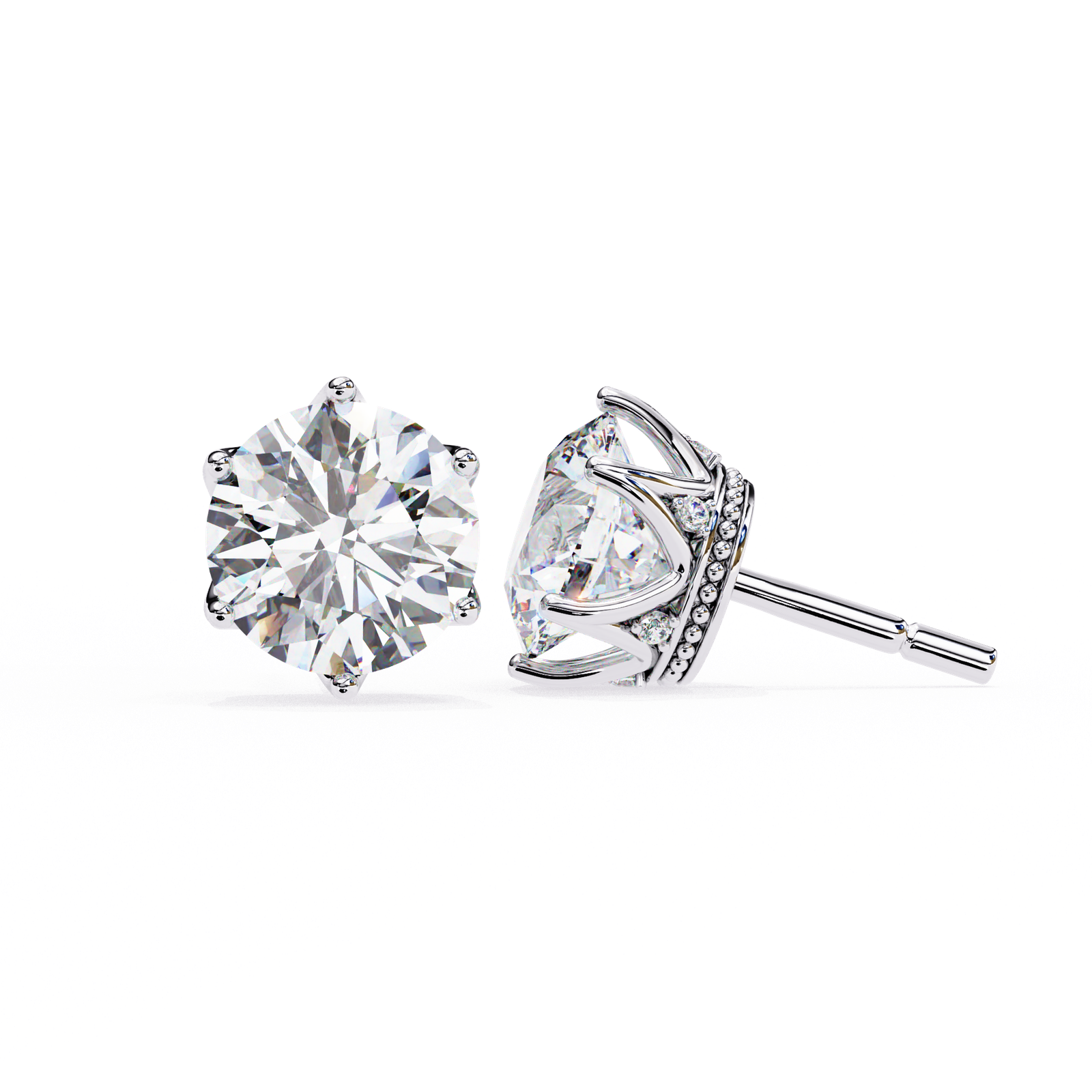Vintage-Inspired Round Diamond Stud Earrings with Milgrain Detailing