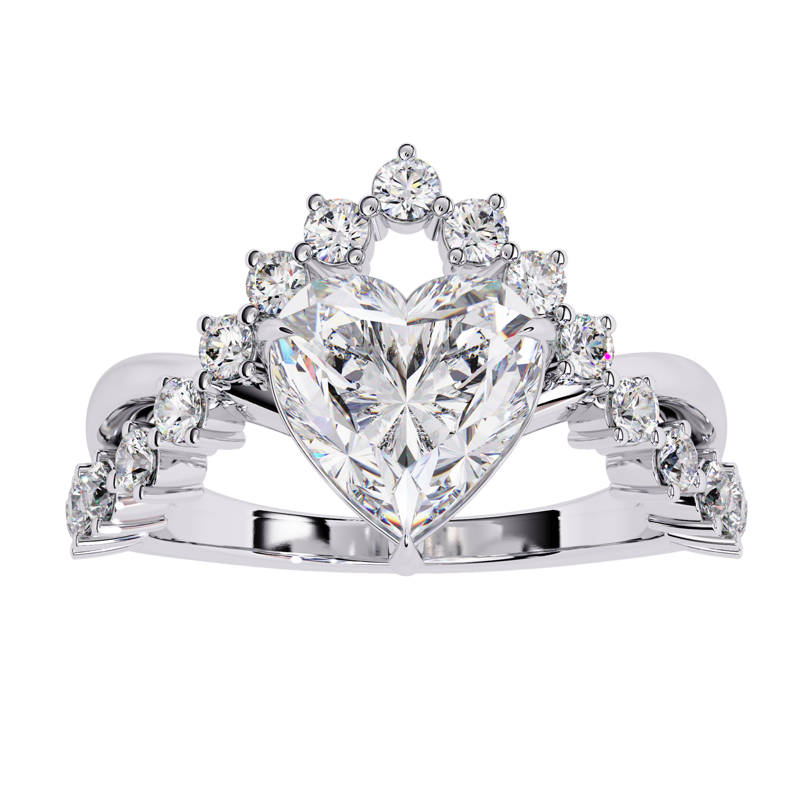 Crowned Love Heart-Shaped Diamond Ring