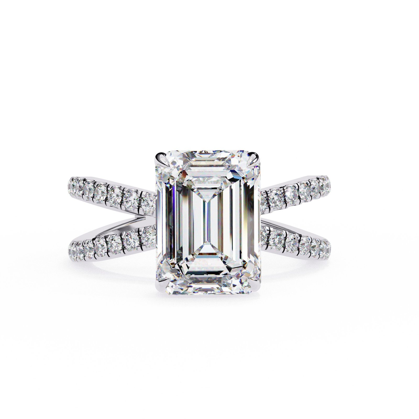 Split Shank Emerald Diamond Engagement Ring
