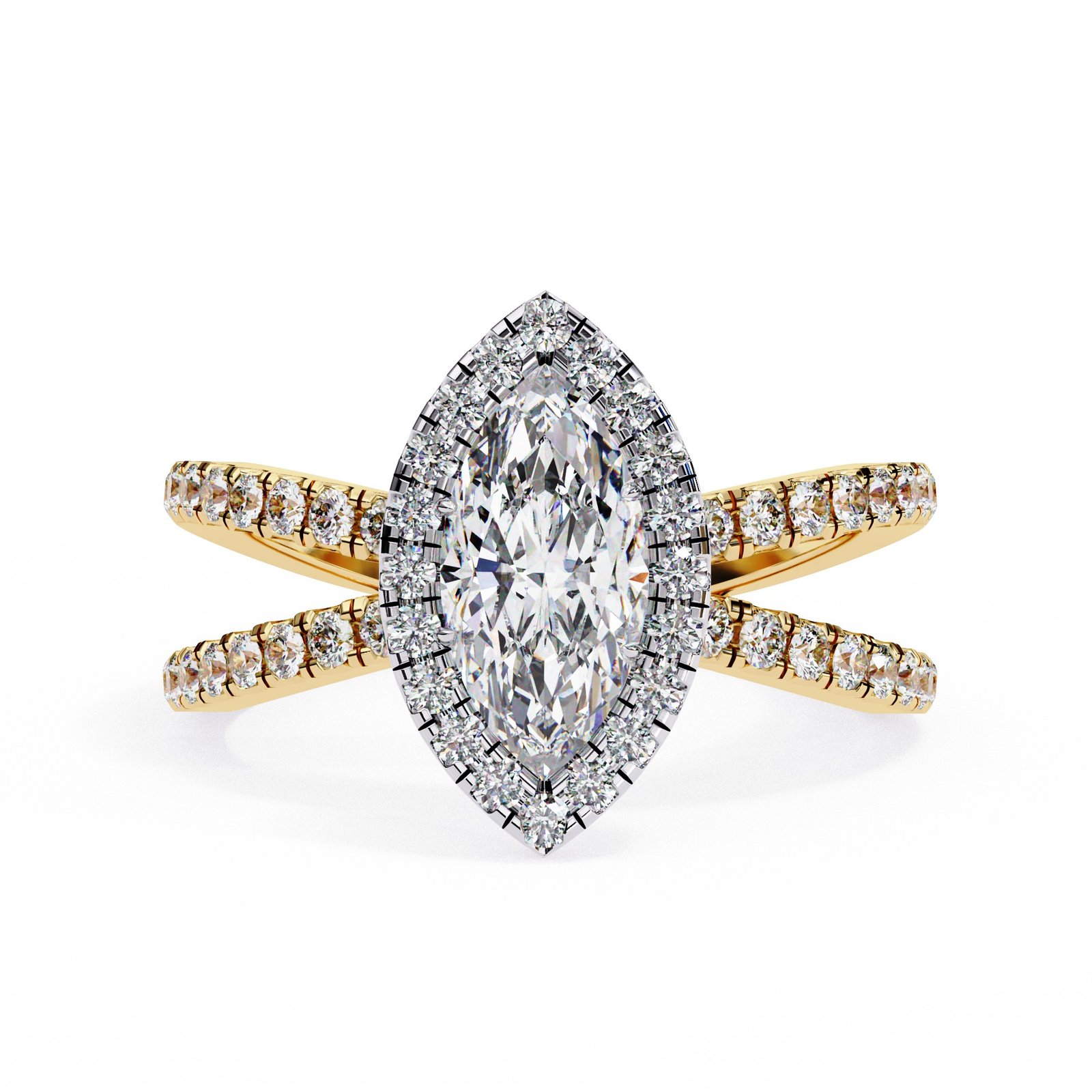 Marquise Halo Diamond Ring with Split Shank