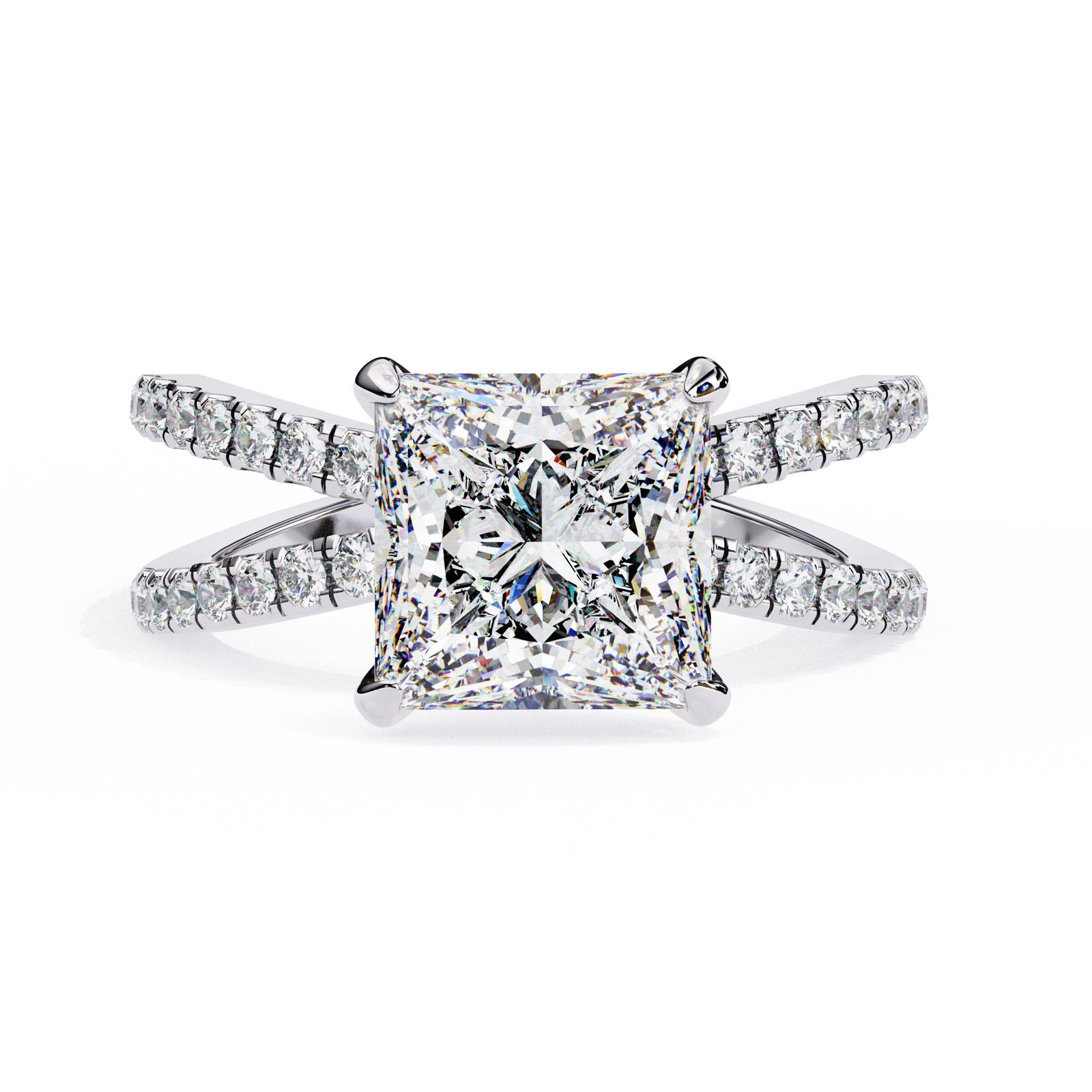 Princess-Cut Diamond Ring with Criss-Cross Pavé Band