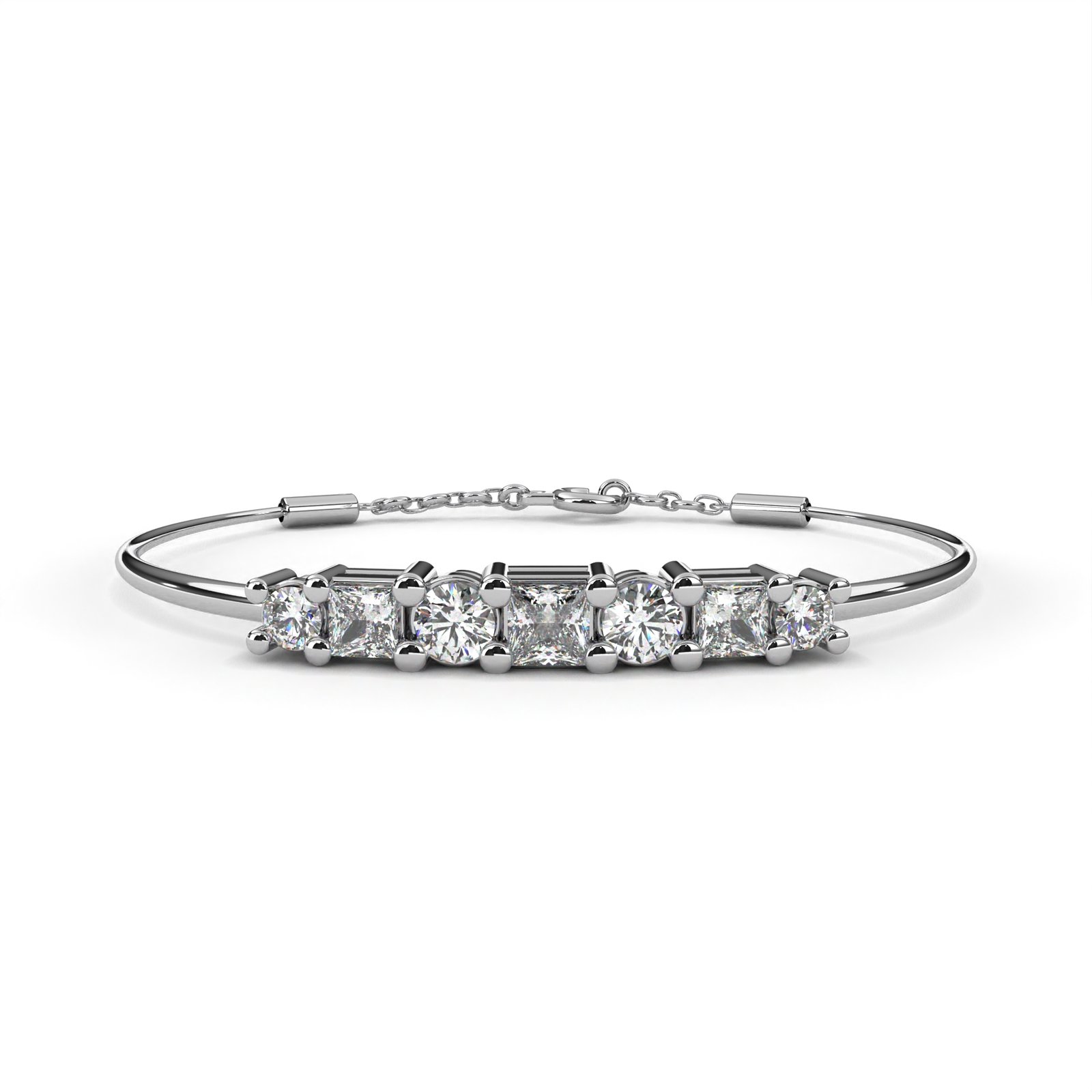 Elegant Diamond Bangle Bracelet – Round & Princess Cut Design