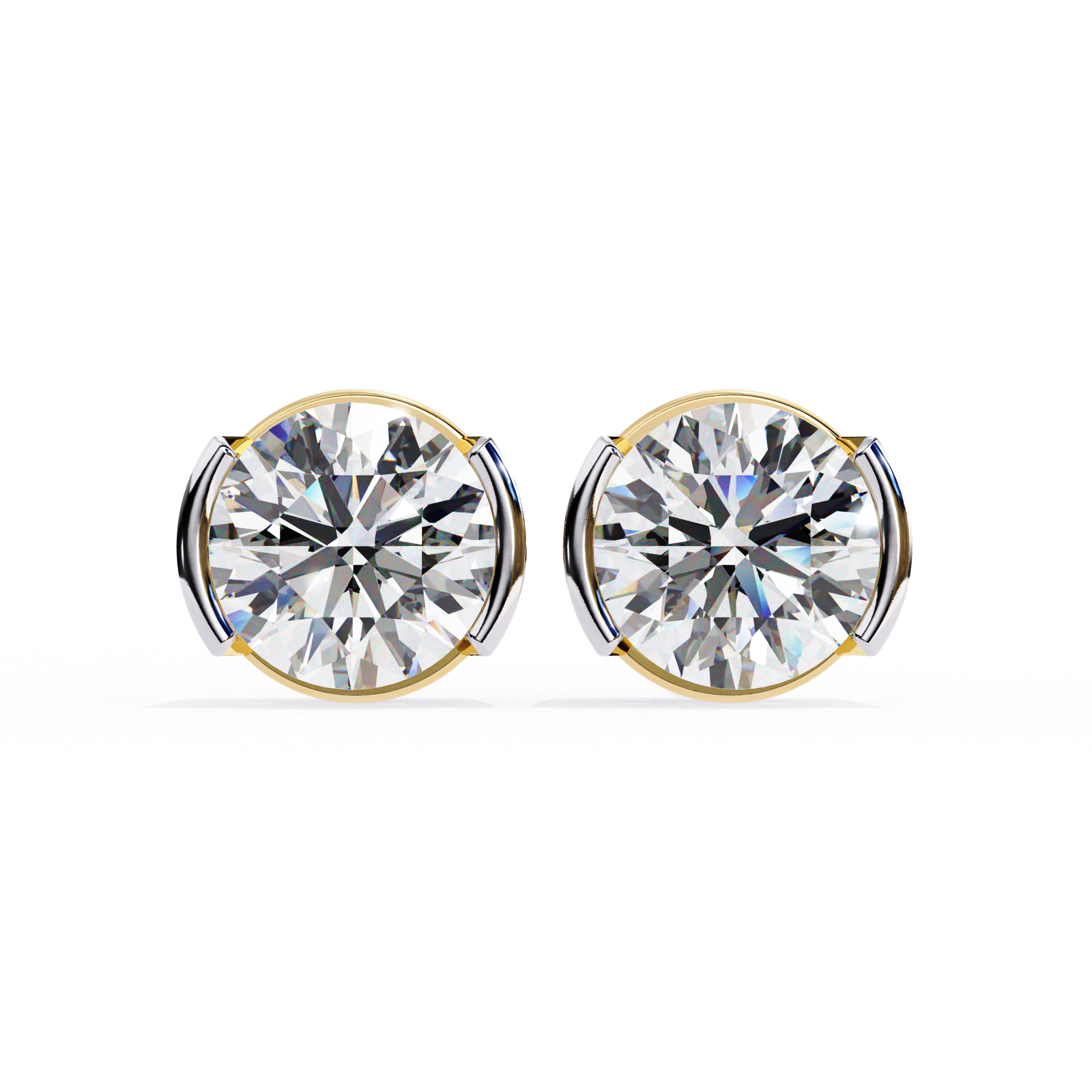 Modern Round Diamond Stud Earrings with Bezel Setting