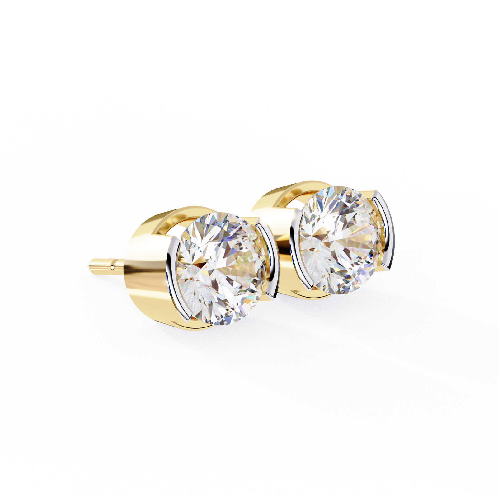 Modern Round Diamond Stud Earrings with Bezel Setting