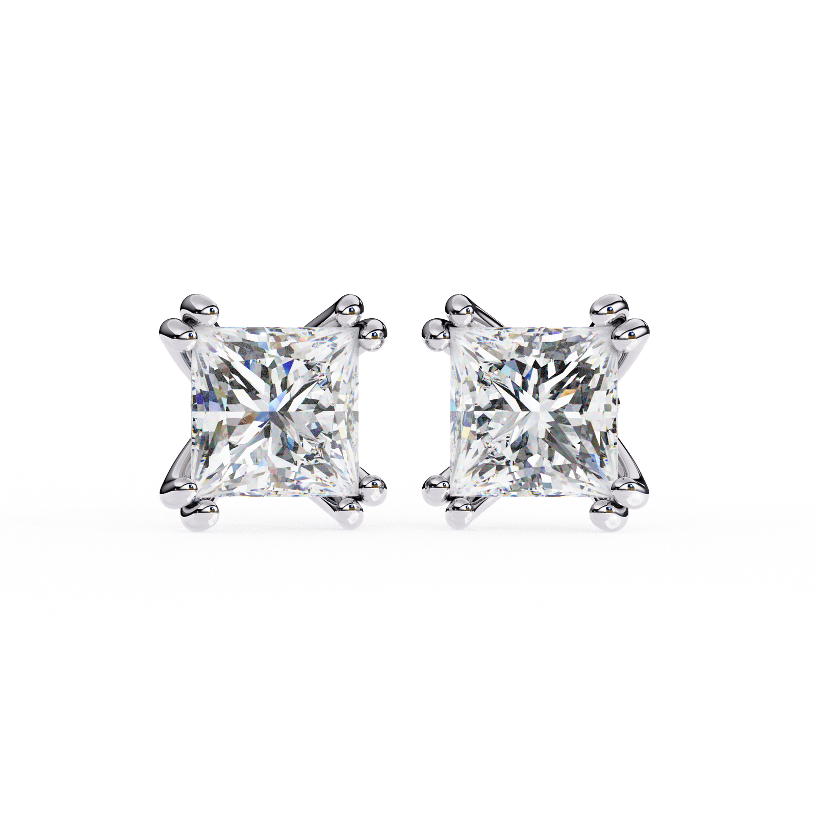 Princess Cut Diamond Stud Earrings with 4-Prong Setting