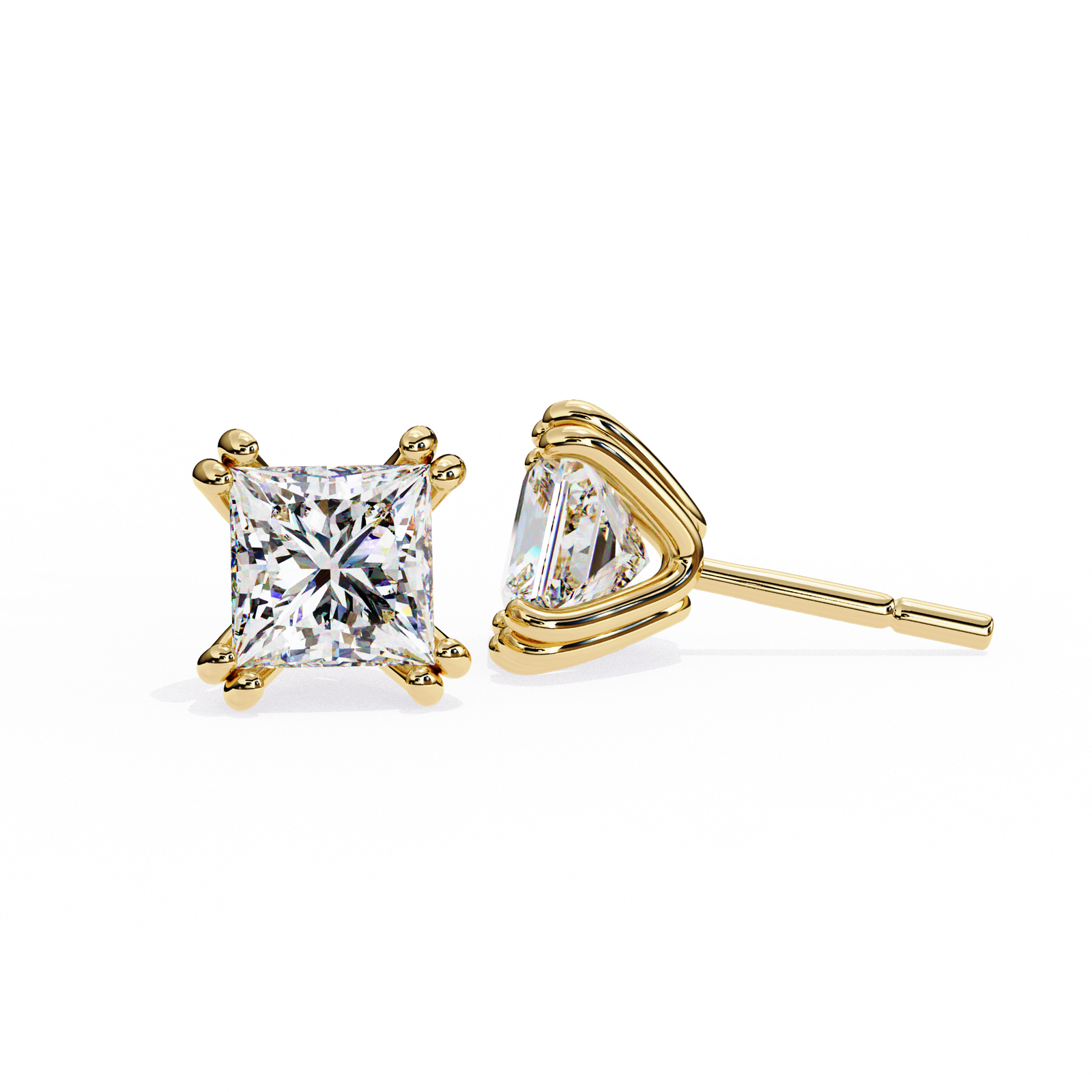 Princess Cut Diamond Stud Earrings with 4-Prong Setting