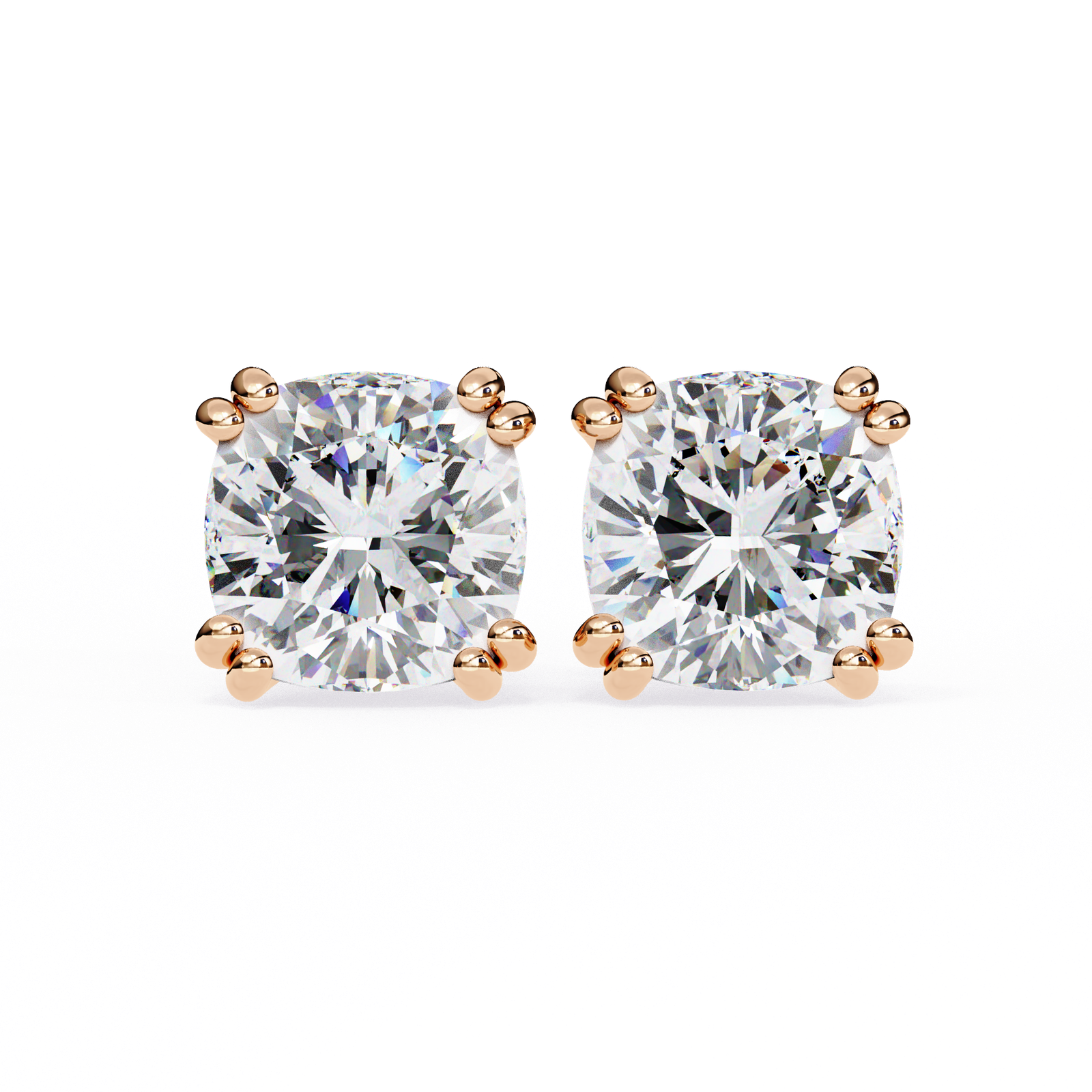 Cushion Cut Diamond Stud Earrings with Sleek 4-Prong Setting