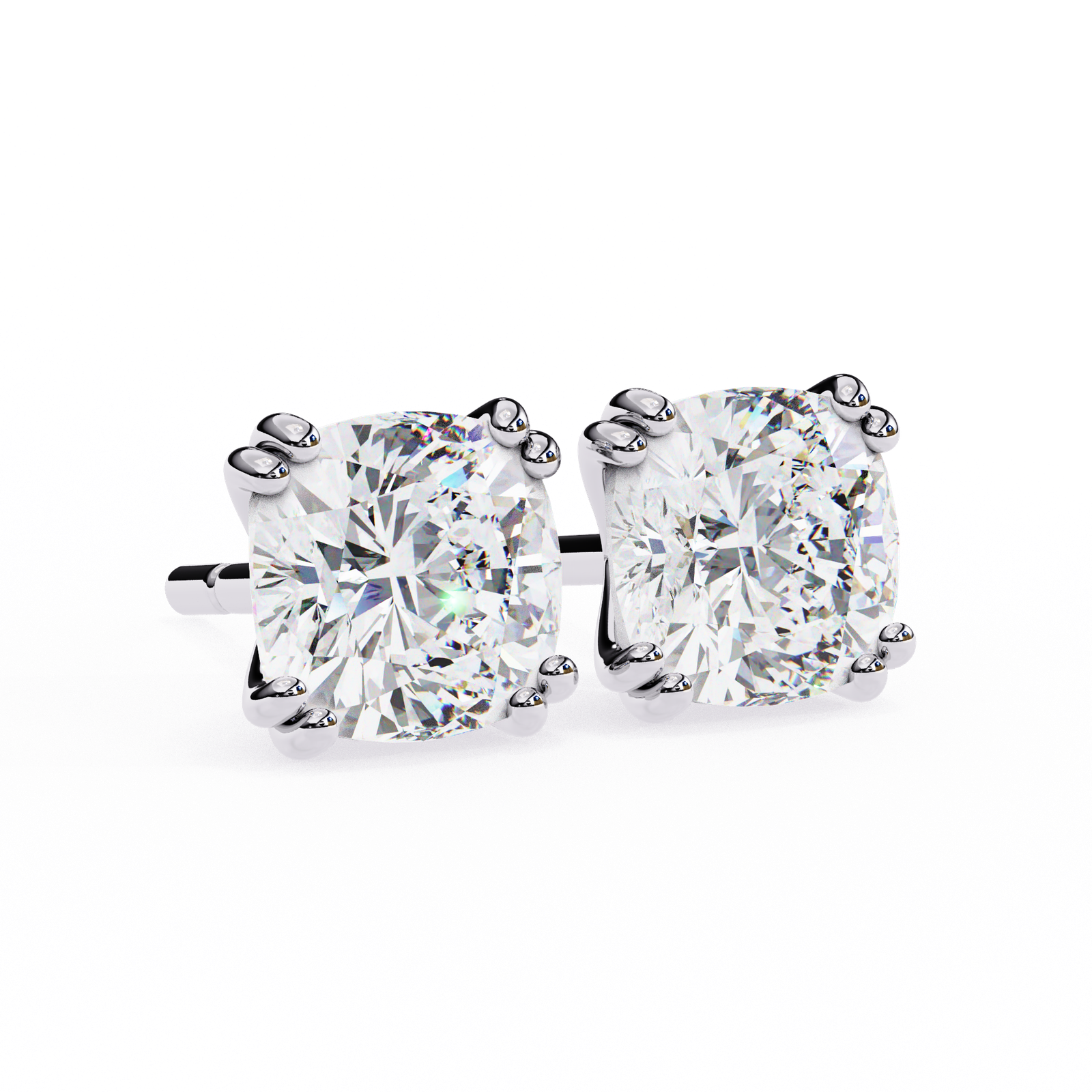 Cushion Cut Diamond Stud Earrings with Sleek 4-Prong Setting