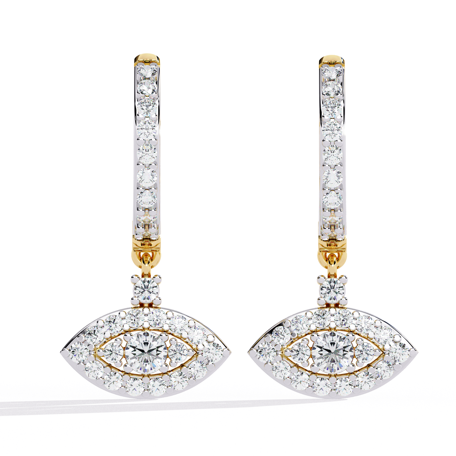 Modern Evil Eye Drop Earrings, Yellow Gold Diamond Dangle Jewelry