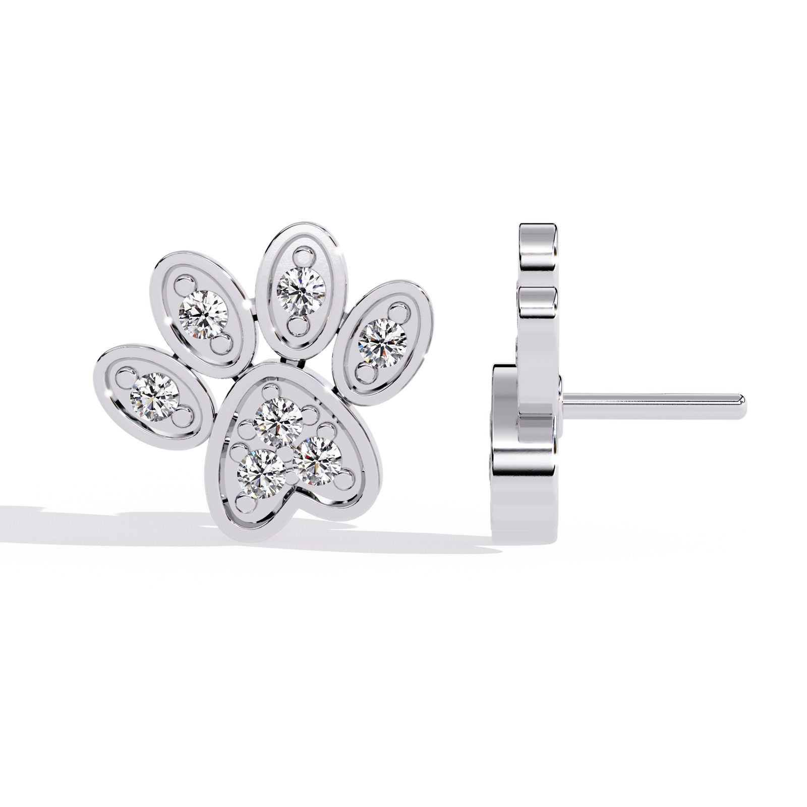 **Cute Diamond Paw Print Stud Earrings in  Gold | Animal Inspired Pet Lover Earrings for Women & Girls**
