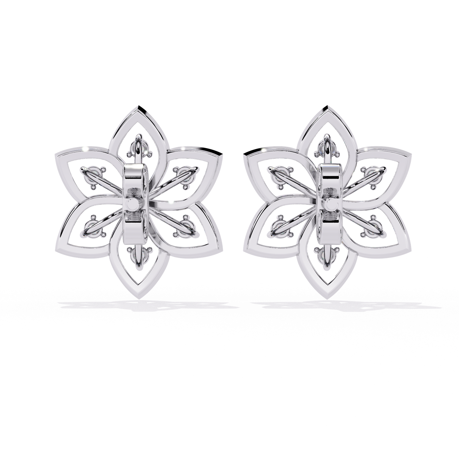 **Elegant Floral Openwork Stud Earrings in White Gold | Modern Petal Design Earrings for Women**