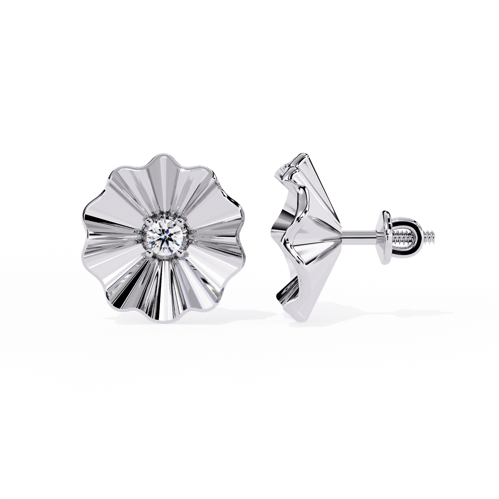 **Elegant Fan Shape Diamond Stud Earrings in Gold | Modern Shell Inspired Designer Earrings for Women**