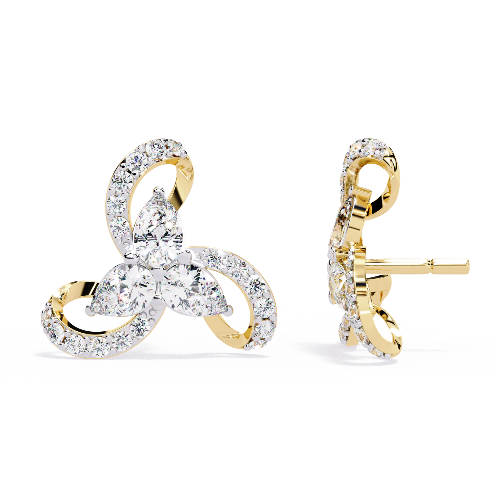 **Elegant Swirl Diamond Stud Earrings in White Gold | Floral Inspired Designer Earrings for Women**